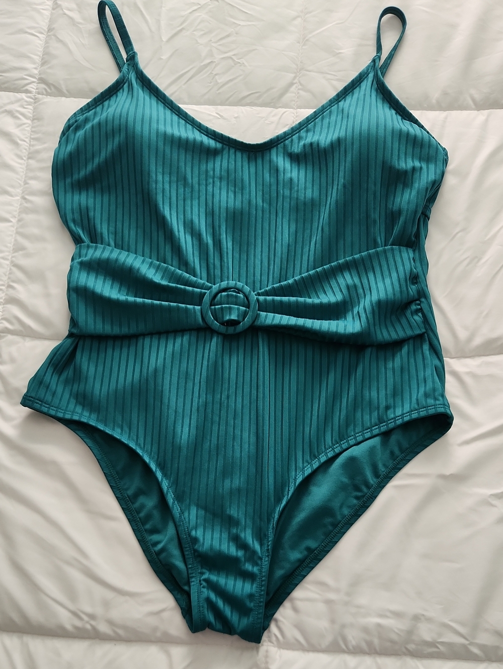 Teal Ribbed One-Piece Swimsuit